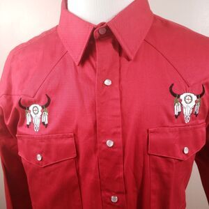 Panhandle Slim Shirt Mens XXL Western Pearl Snap Button Red Embroidered Bulls